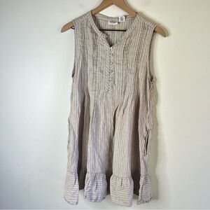 Lucky Brand Linen Sleeveless Tunic or Midi Dress  Beige and White Stripes Nedium